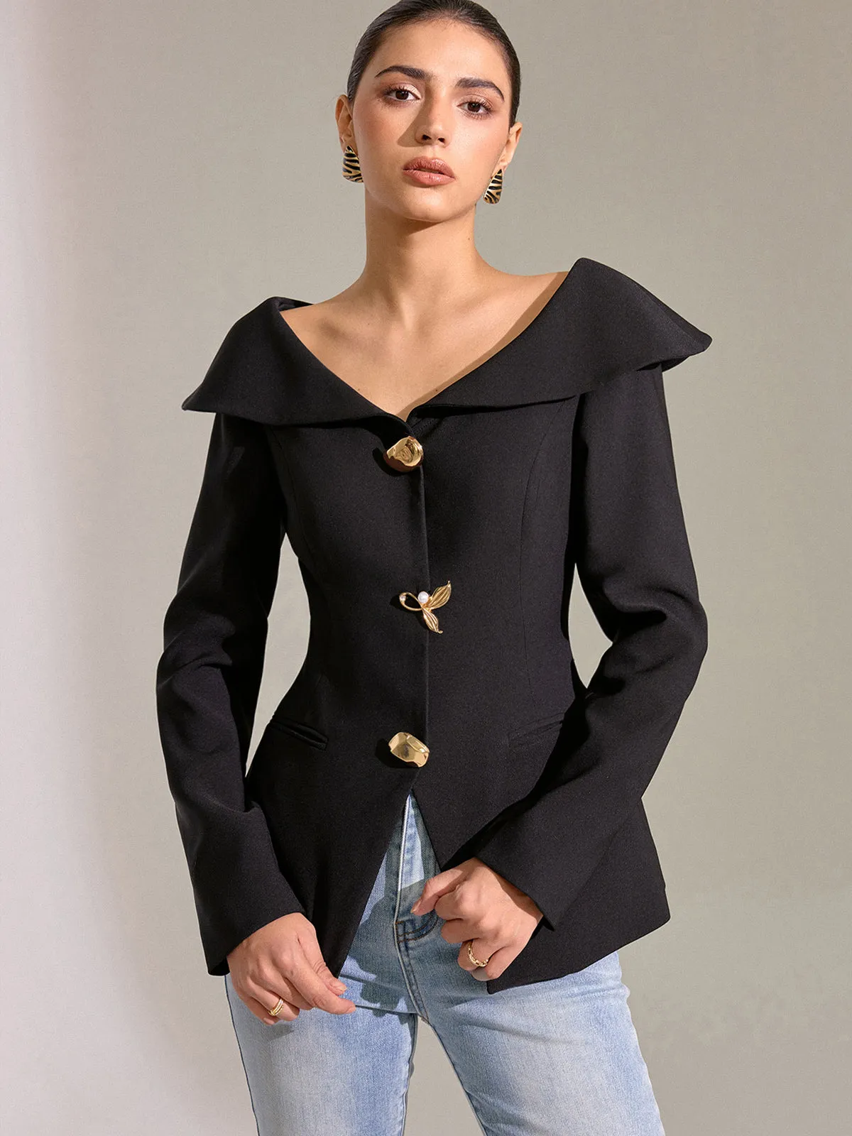 Large Lapel Off-Shoulder Blazer sold by COMMENSE product image thumbnail 3