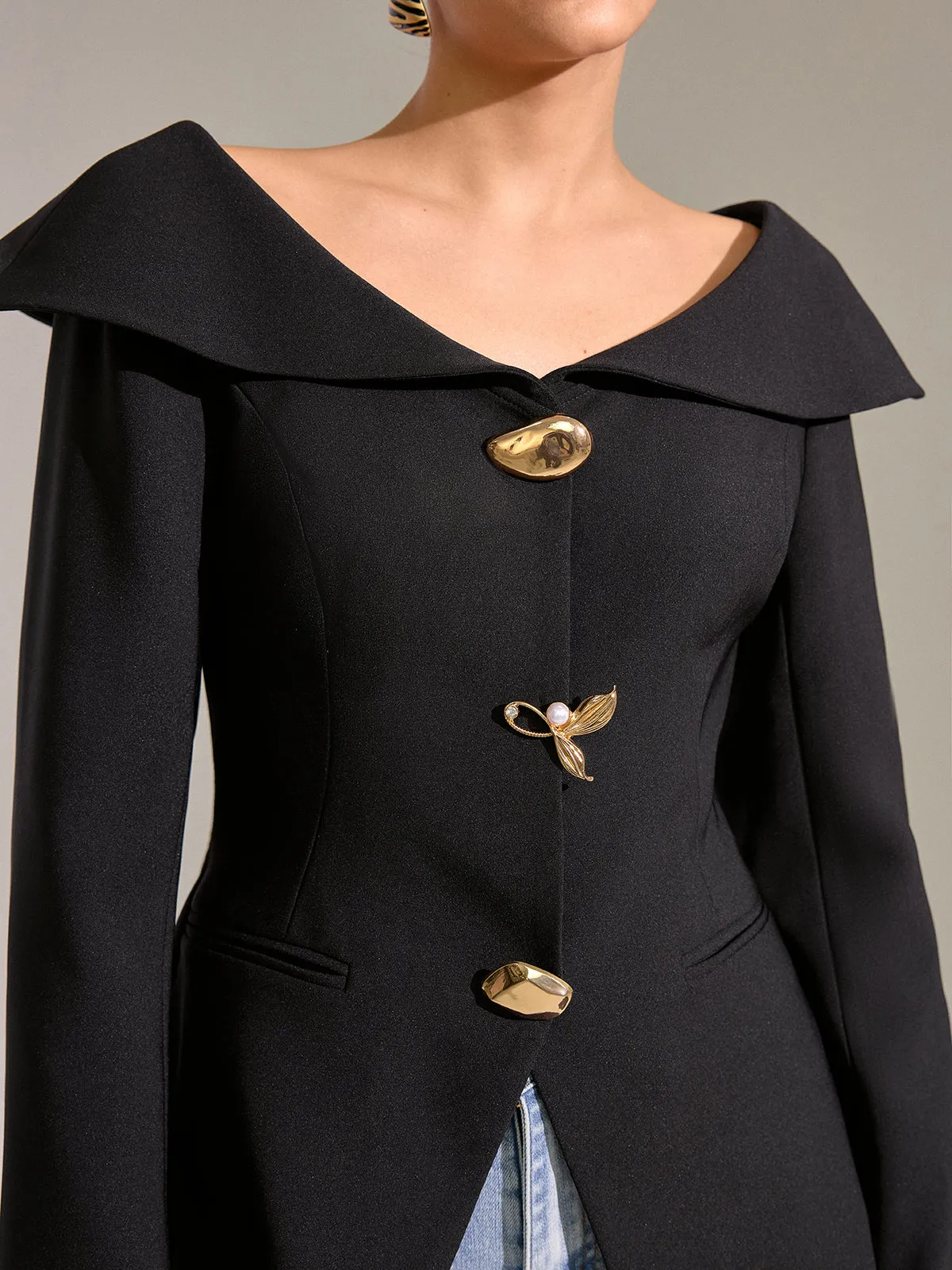 Large Lapel Off-Shoulder Blazer sold by COMMENSE product image thumbnail 4