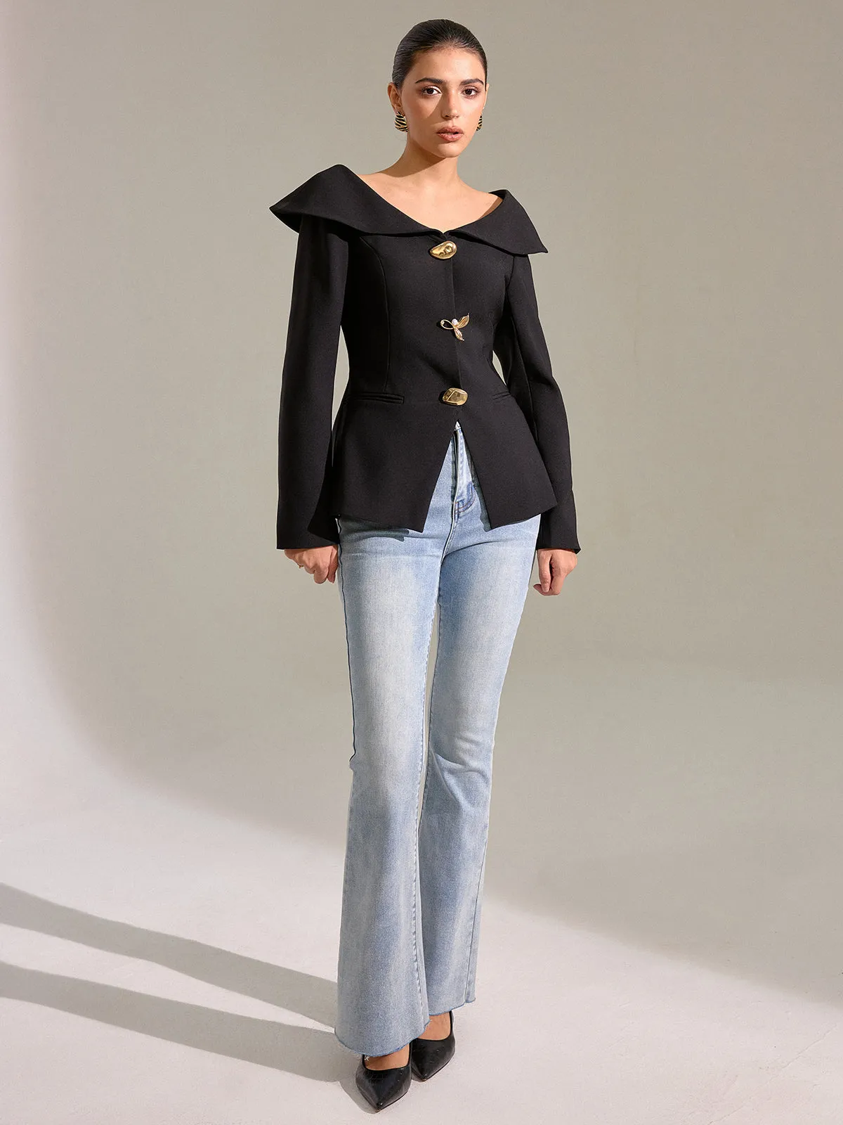 Large Lapel Off-Shoulder Blazer sold by COMMENSE product image thumbnail 2
