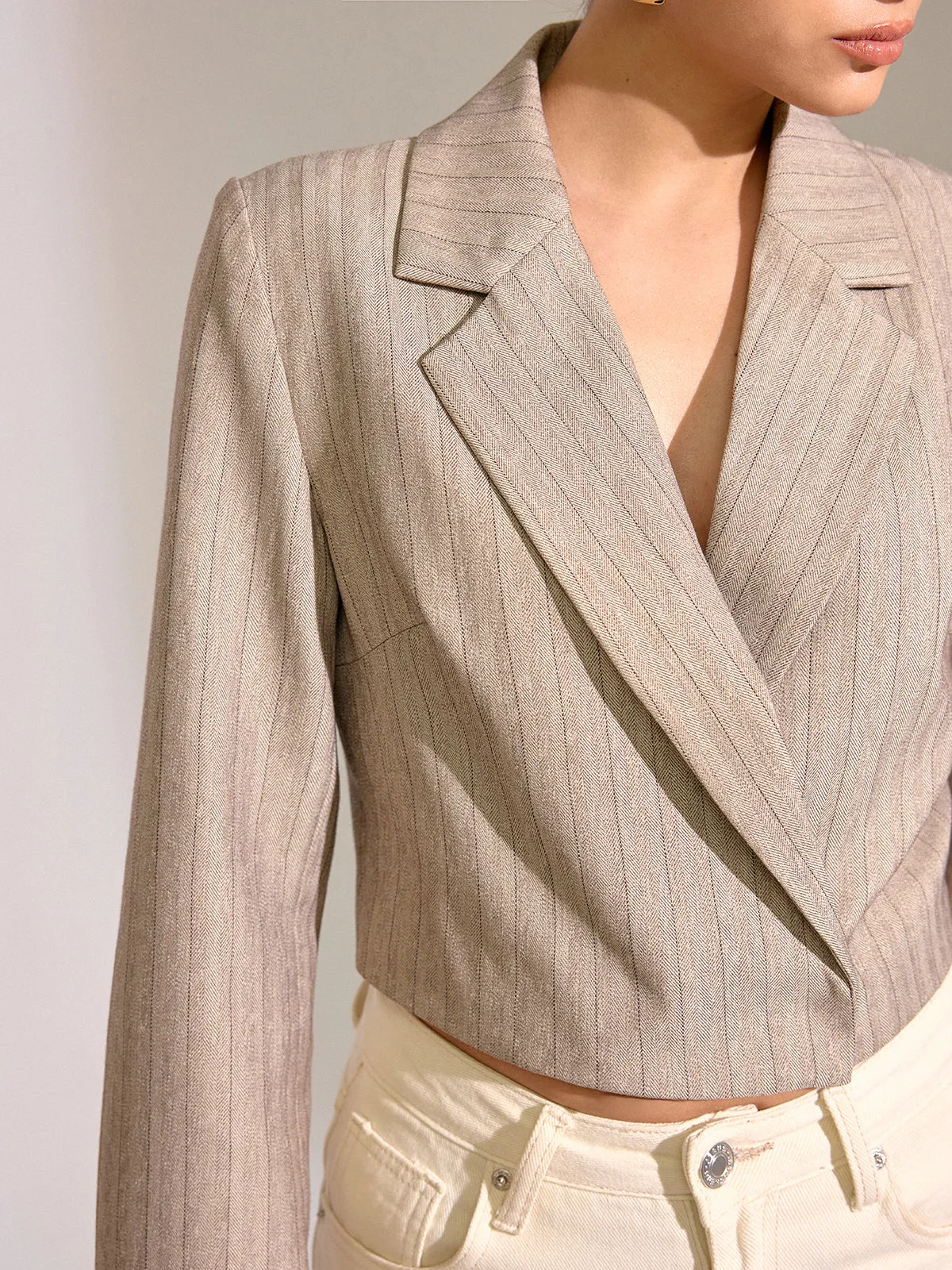 Pinstripe Cropped Blazer sold by COMMENSE product image thumbnail 4