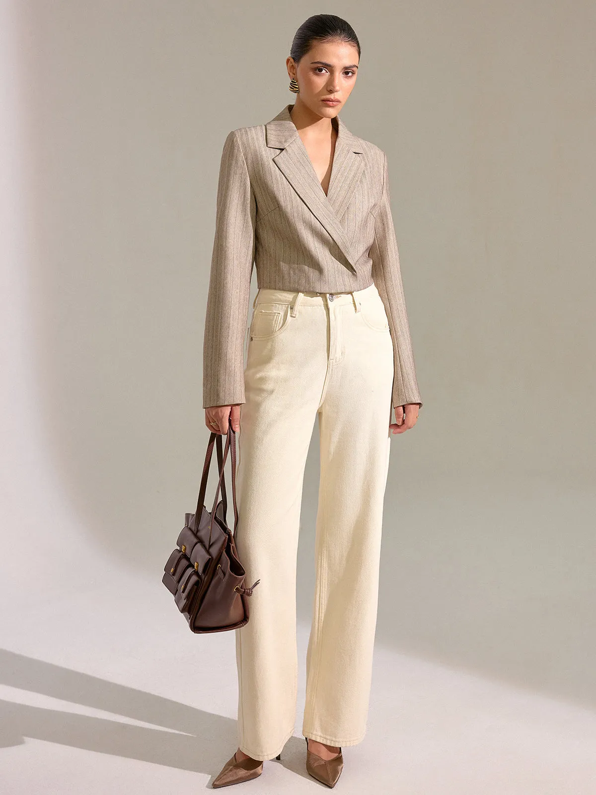 Pinstripe Cropped Blazer sold by COMMENSE product image thumbnail 3