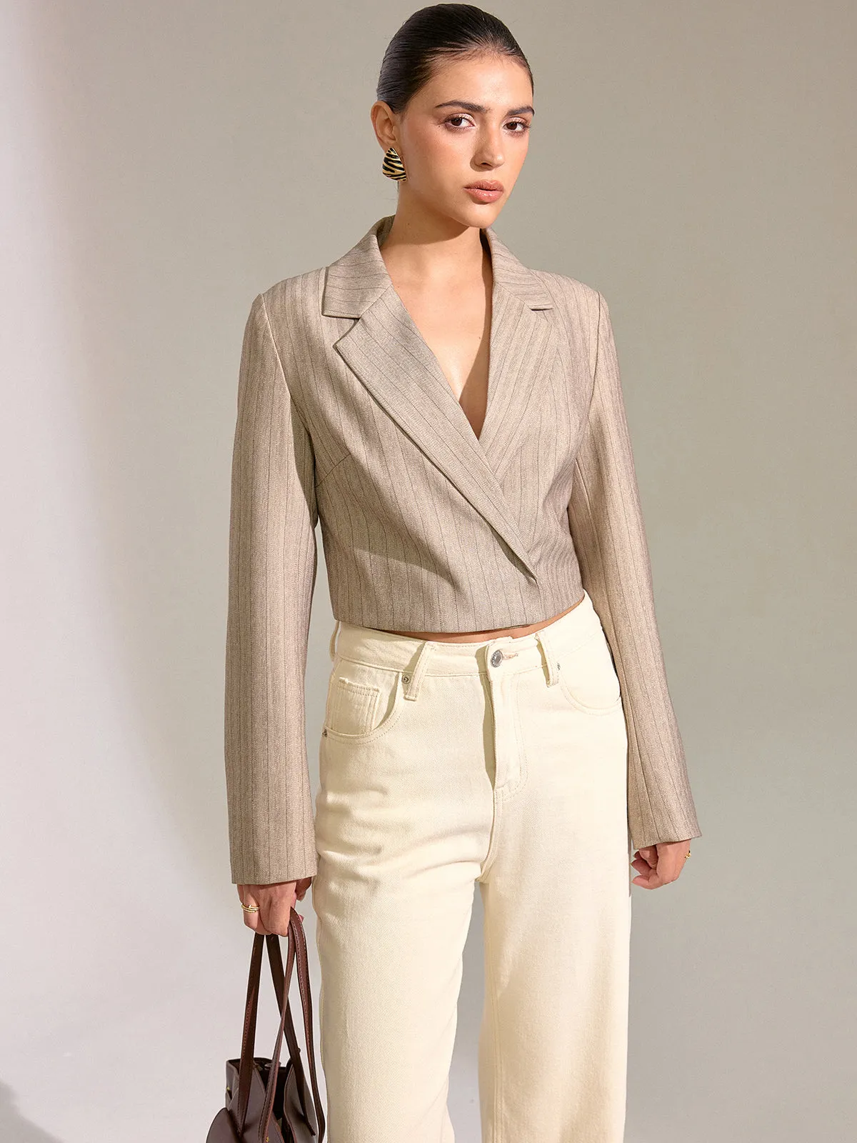 Pinstripe Cropped Blazer sold by COMMENSE product image thumbnail 5