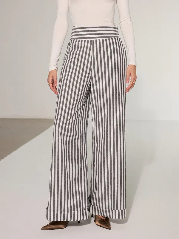 Striped Cotton Wide-Leg Pants sold by COMMENSE