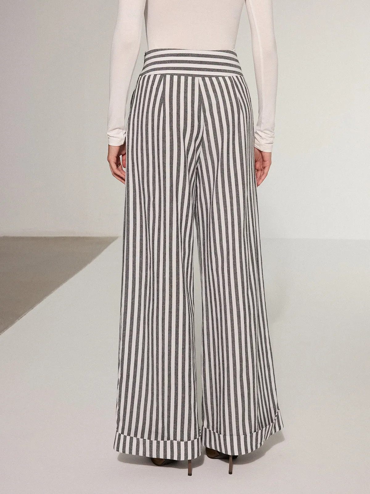 Striped Cotton Wide-Leg Pants sold by COMMENSE product image thumbnail 5