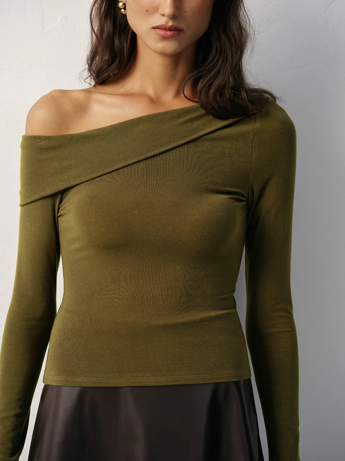 One-Shoulder Long Sleeve T-Shirt sold by COMMENSE product image thumbnail 5