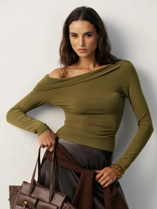 One-Shoulder Long Sleeve T-Shirt sold by COMMENSE