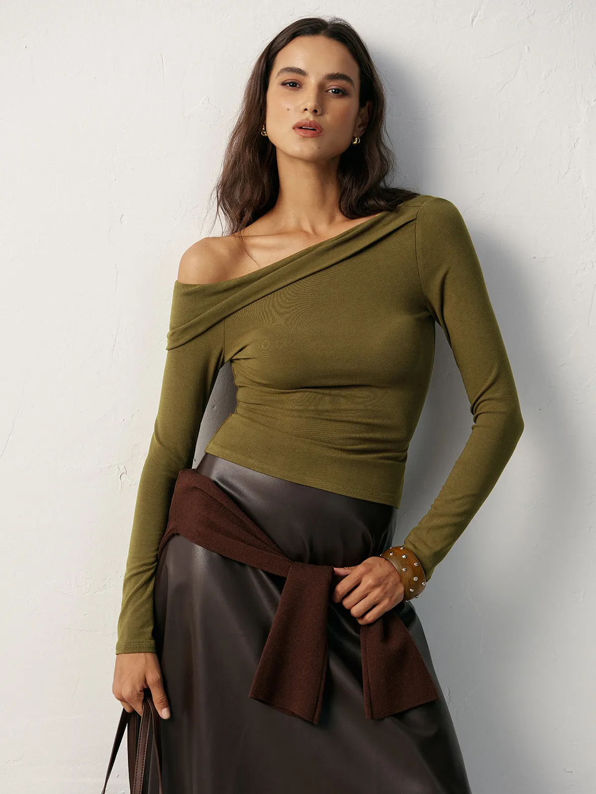 One-Shoulder Long Sleeve T-Shirt sold by COMMENSE product image thumbnail 3