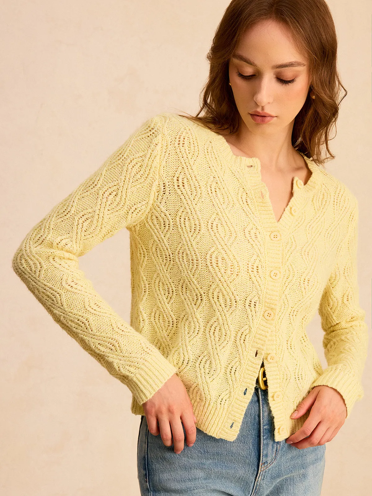 Cable-Knit Button-Front Cardigan sold by COMMENSE product image thumbnail 3