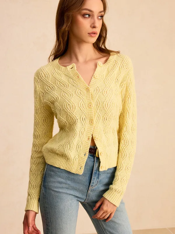 Cable-Knit Button-Front Cardigan sold by COMMENSE