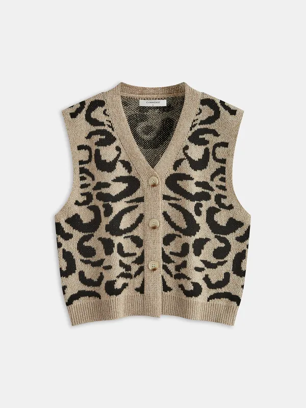 Leopard Print Wool Blend Sweater Vest sold by COMMENSE