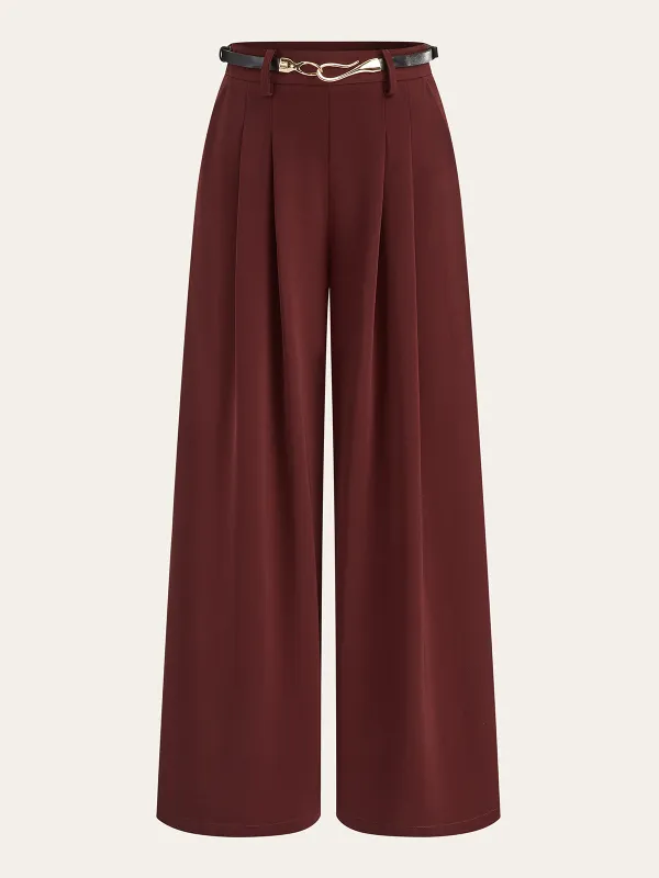 Belted Pleated Wide-Leg Pants sold by COMMENSE