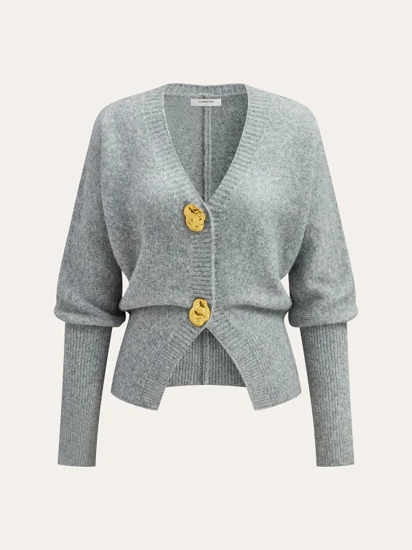 Metal Button Wool Blend Cardigan sold by COMMENSE