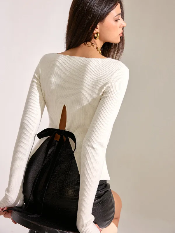 Back Cut-Out & Bow Ribbed Knit Top sold by COMMENSE