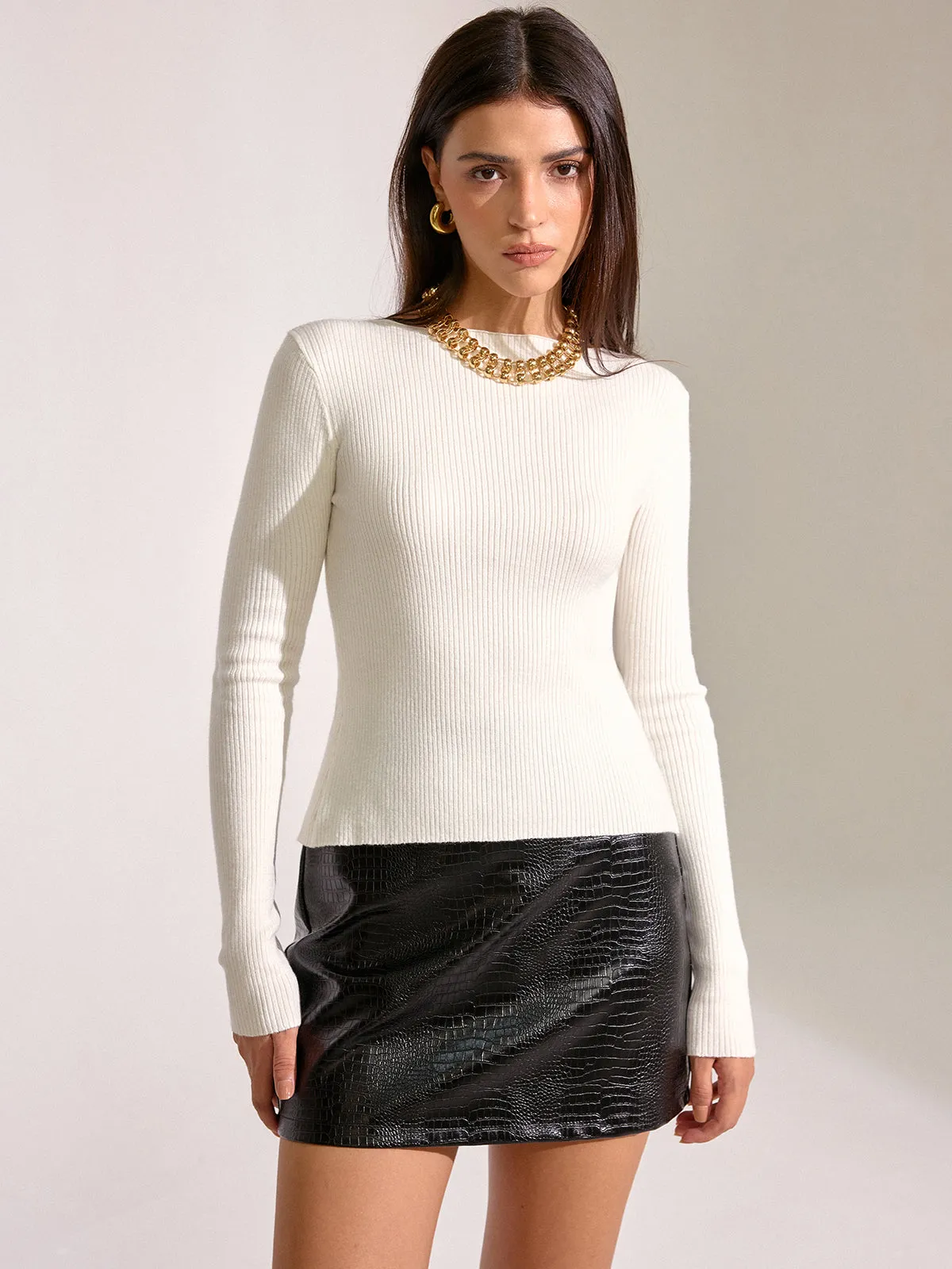Back Cut-Out & Bow Ribbed Knit Top sold by COMMENSE product image thumbnail 5