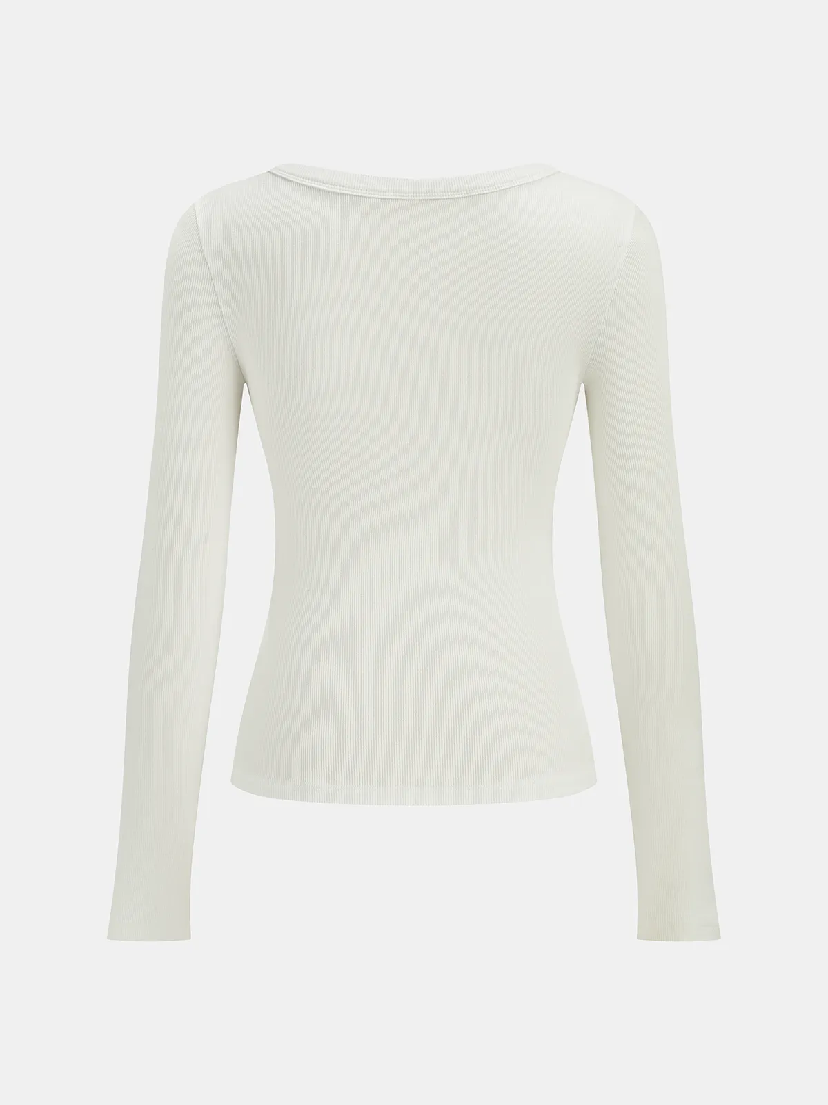 Cotton Blend Ribbed V-Neck Long Sleeve T-Shirt sold by COMMENSE product image thumbnail 2