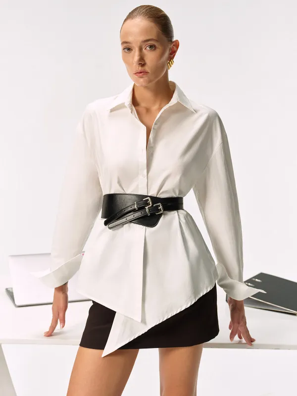 Double Buckle PU Leather Wide Belt sold by COMMENSE