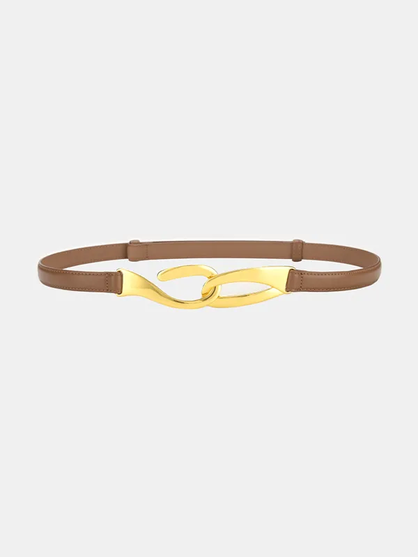 Golden Interlocking Buckle Leather Belt sold by COMMENSE
