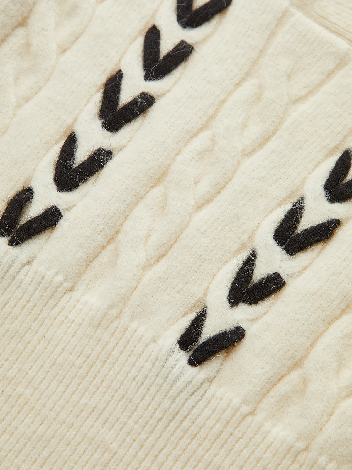 Contrast Stitched Cable Knit Polo Sweater sold by COMMENSE product image thumbnail 3