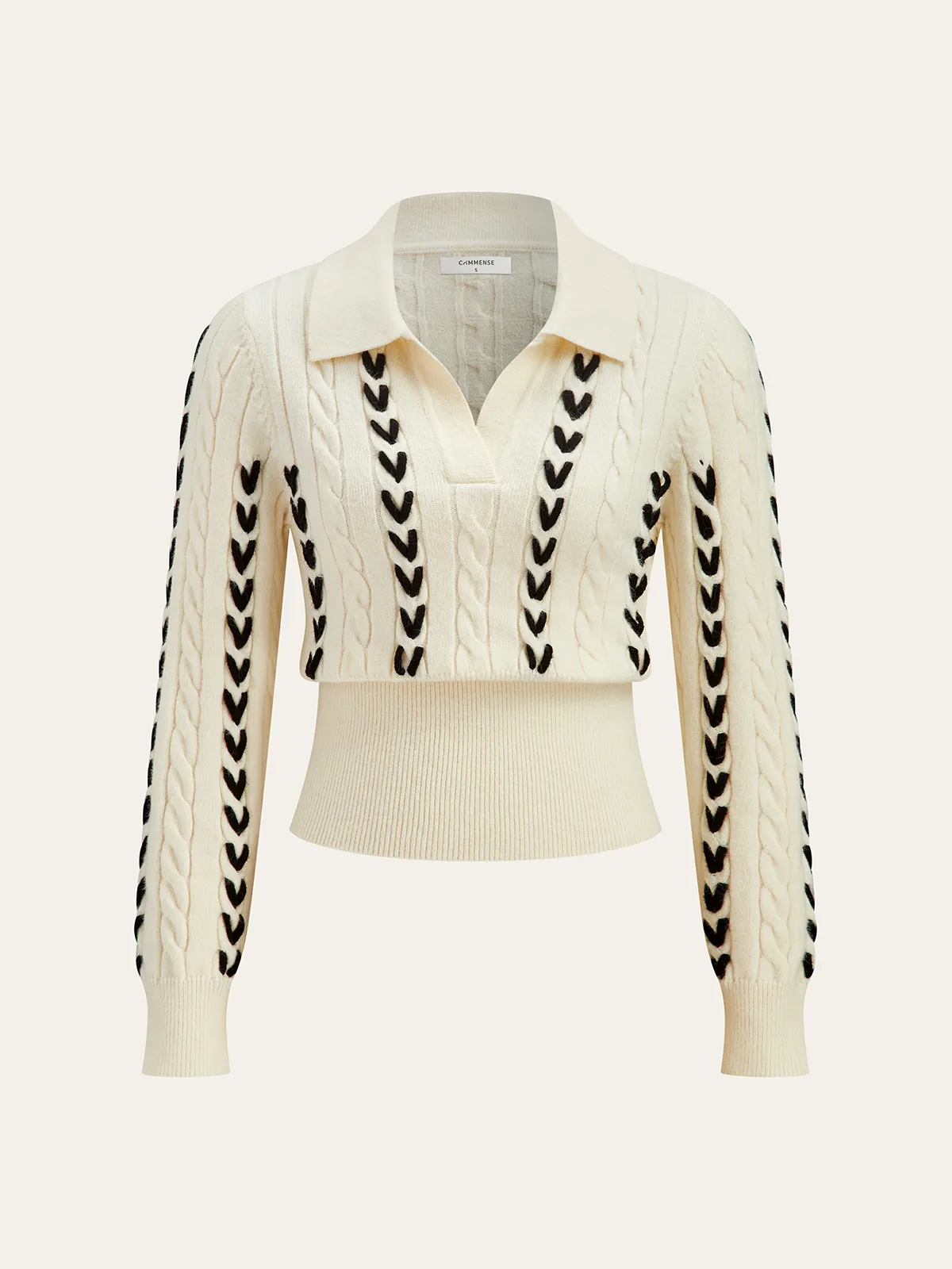 Contrast Stitched Cable Knit Polo Sweater sold by COMMENSE