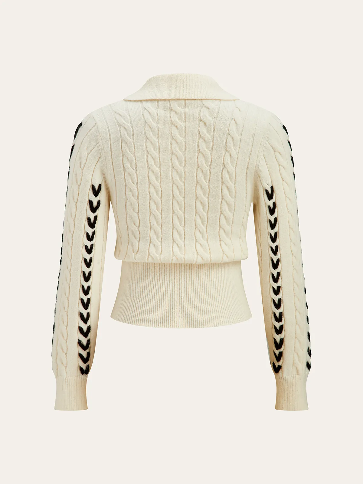 Contrast Stitched Cable Knit Polo Sweater sold by COMMENSE product image thumbnail 2