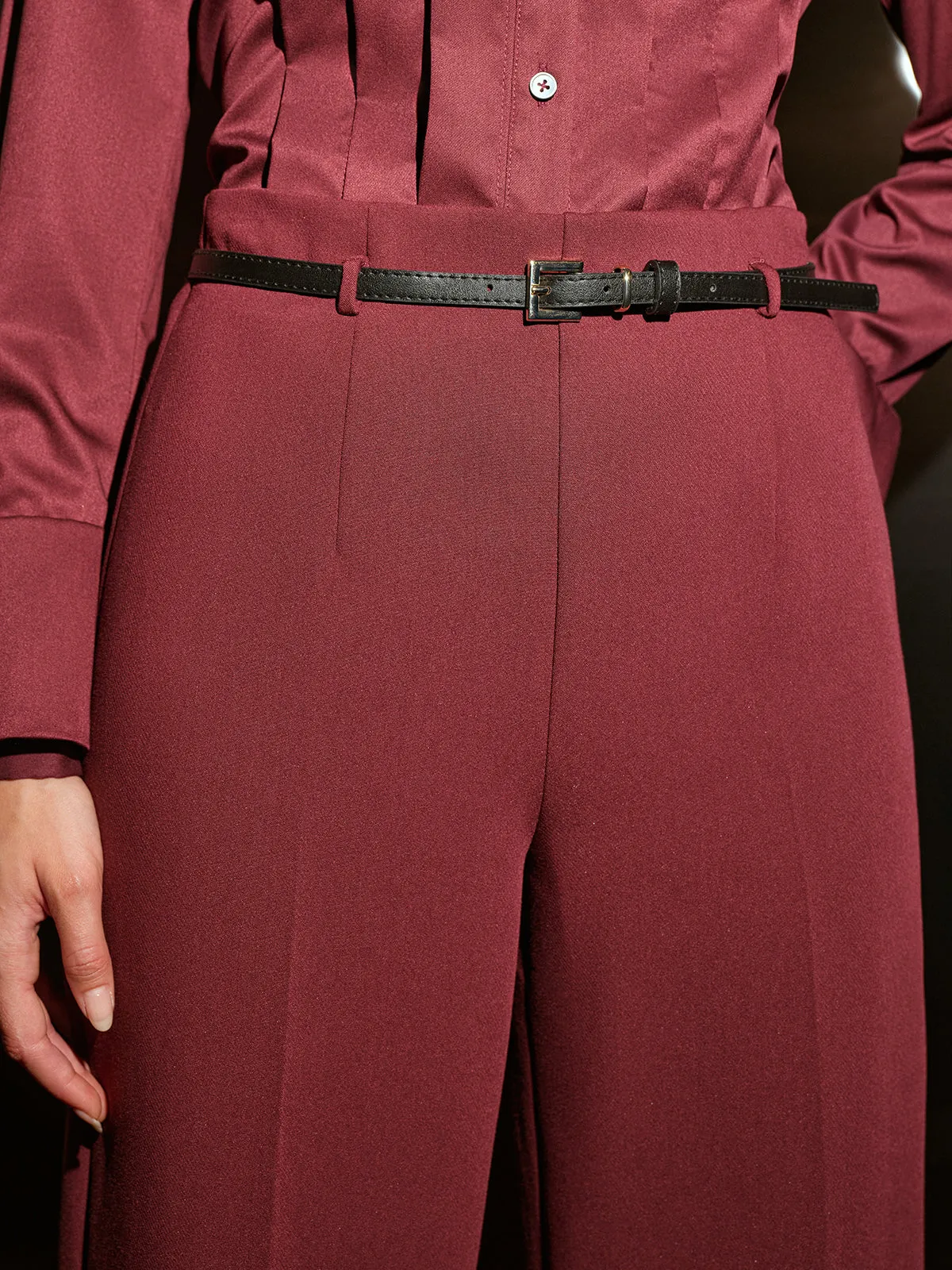 Belted Wide-Leg Cropped Pants sold by COMMENSE product image thumbnail 5