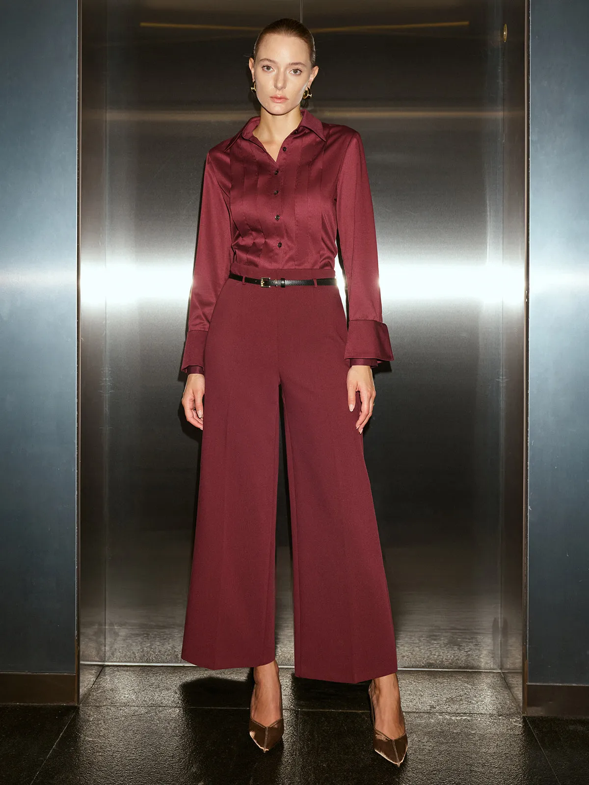 Belted Wide-Leg Cropped Pants sold by COMMENSE product image thumbnail 2