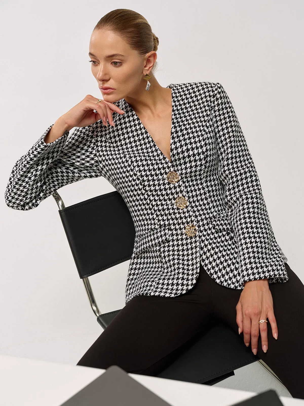Metal Button Houndstooth Blazer sold by COMMENSE product image thumbnail 5