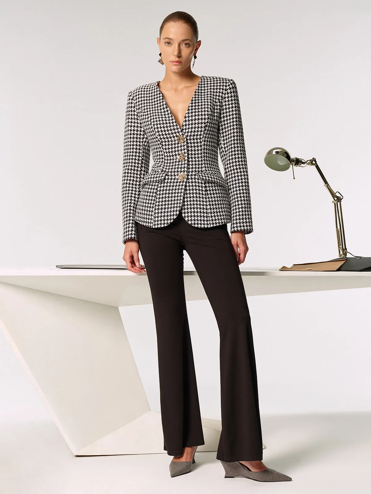 Metal Button Houndstooth Blazer sold by COMMENSE product image thumbnail 2