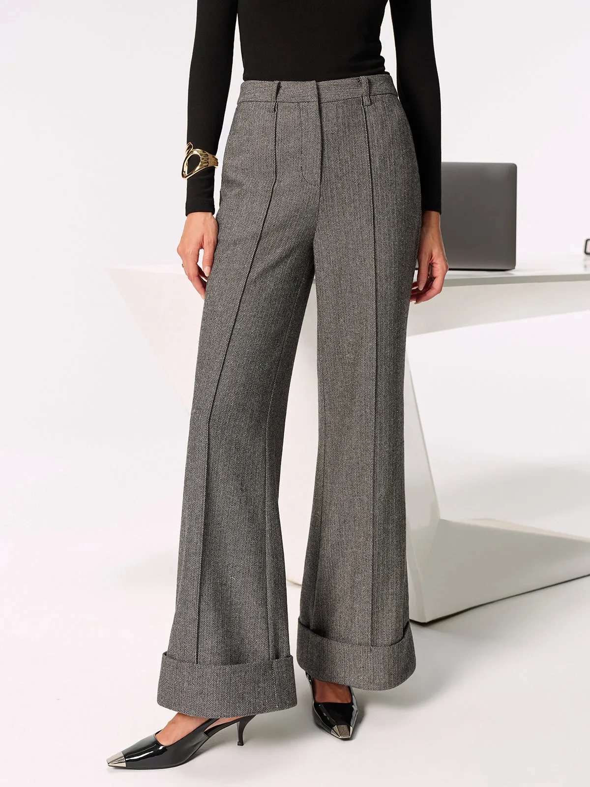 Mid-Waist Cuffed Wide-Leg Pants sold by COMMENSE product image thumbnail 5