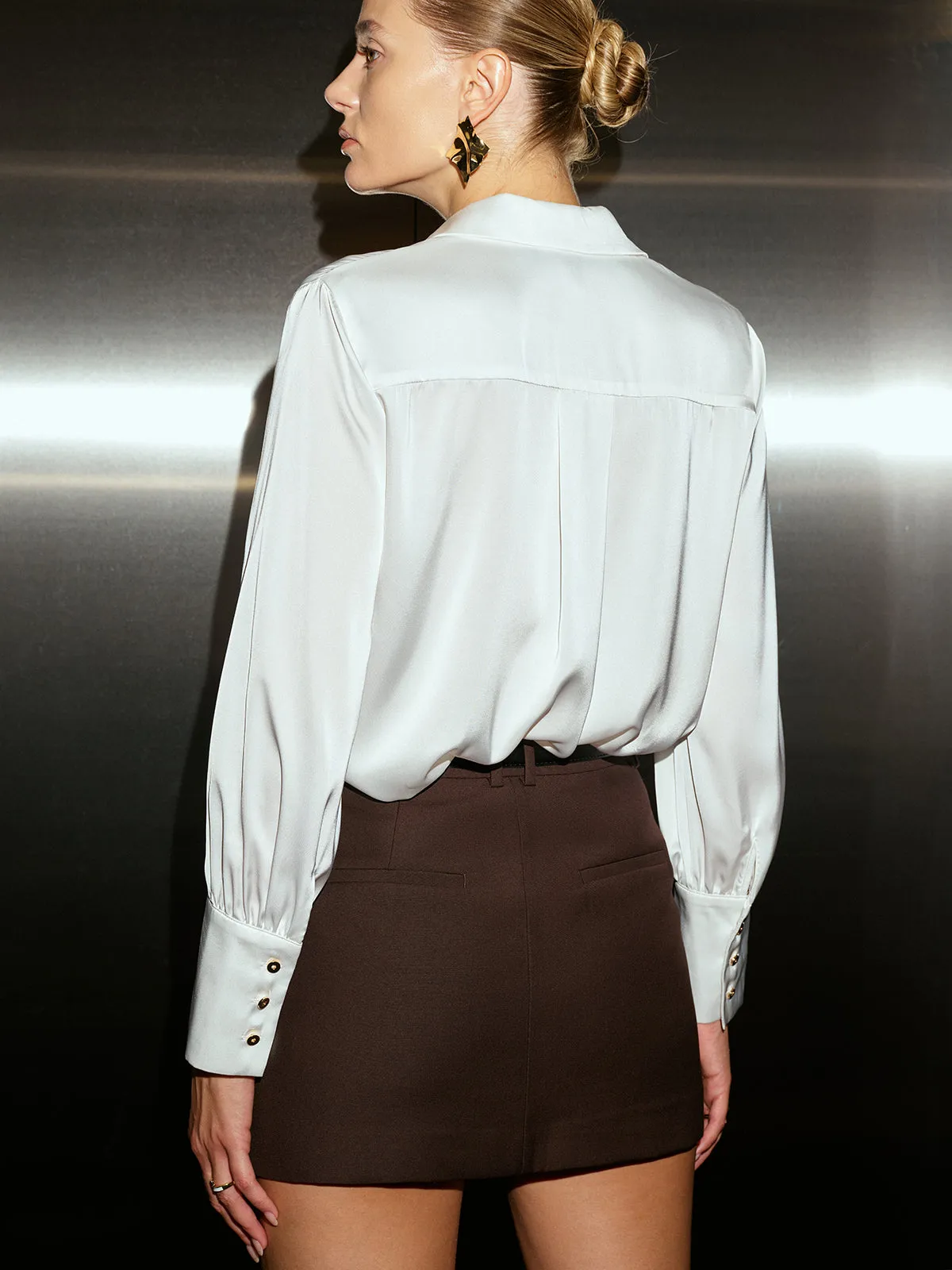 Wrinkle-resistant Long Sleeve Satin Metal Button Shirt sold by COMMENSE product image thumbnail 2