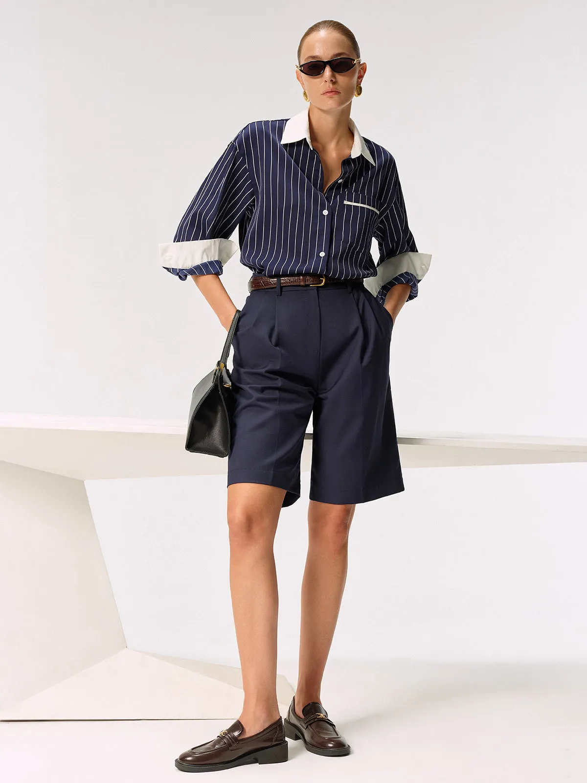 Contrast Collar & Cuff Striped Shirt sold by COMMENSE product image thumbnail 3