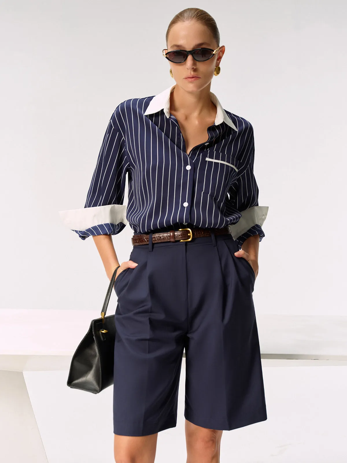 Contrast Collar & Cuff Striped Shirt sold by COMMENSE product image thumbnail 5