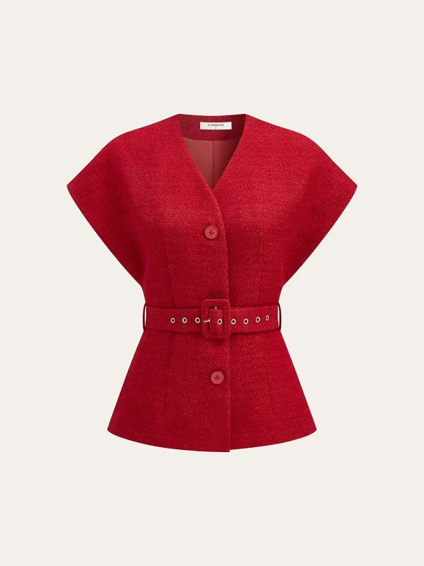 Tweed Belted Cap Sleeve Vest sold by COMMENSE