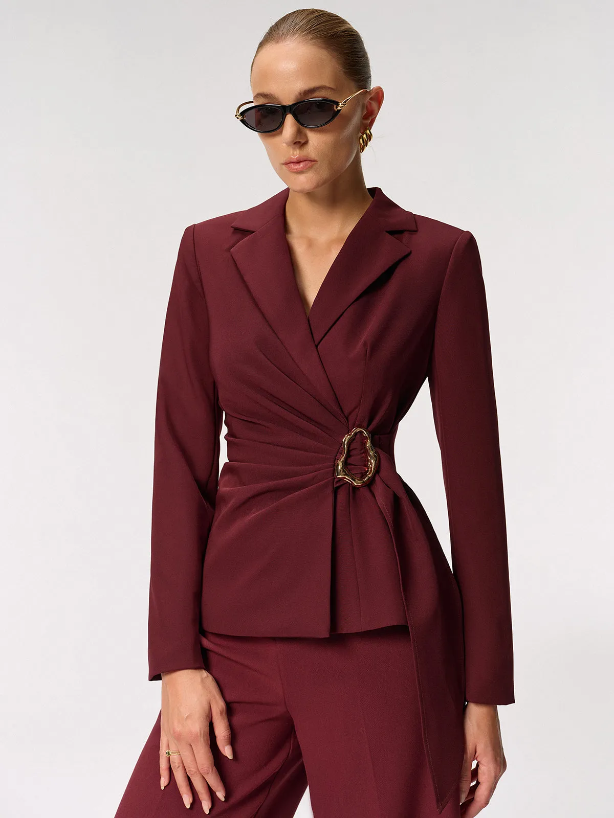 Metal Buckle Asymmetric Blazer sold by COMMENSE product image thumbnail 2