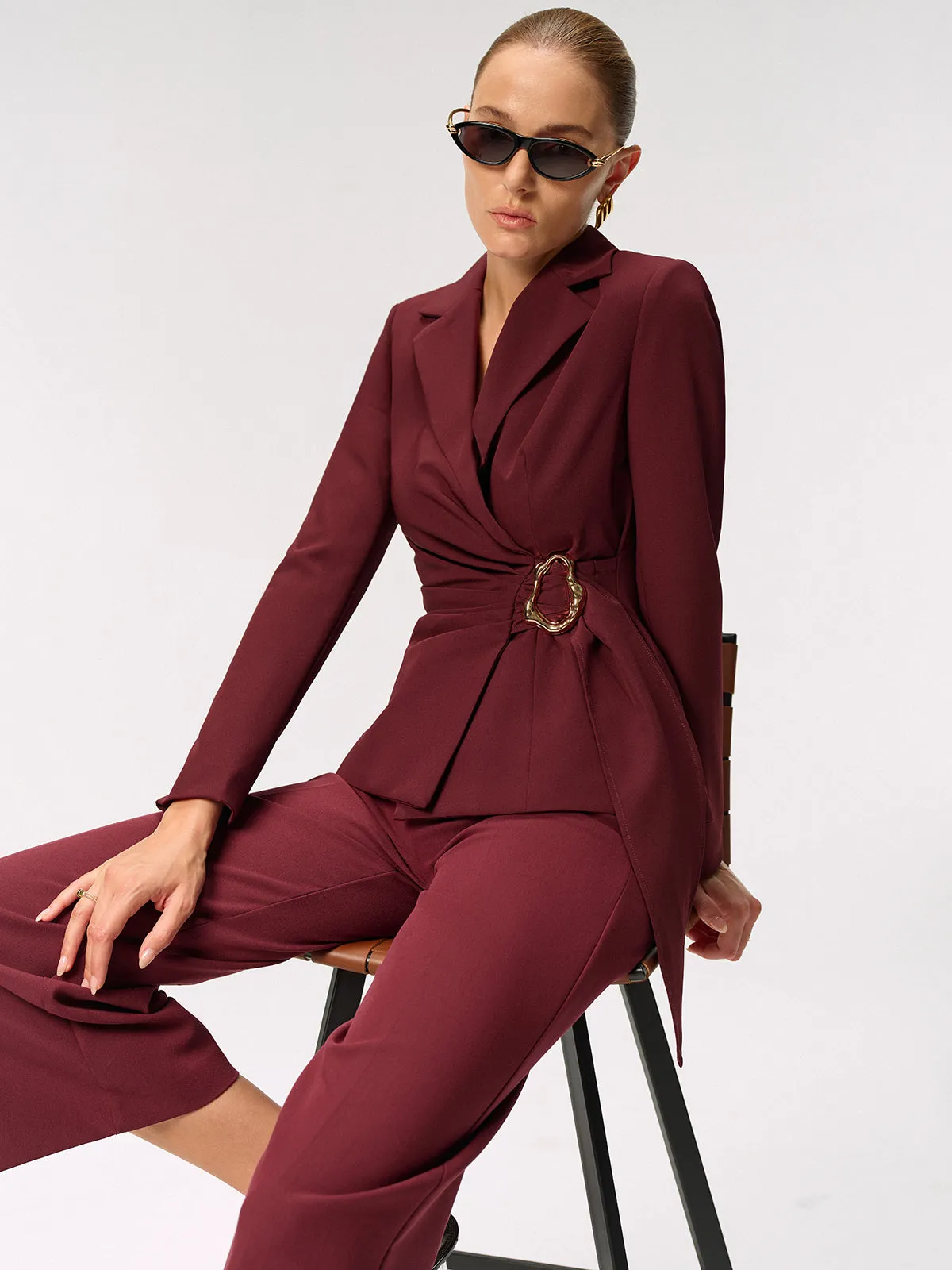 Metal Buckle Asymmetric Blazer sold by COMMENSE