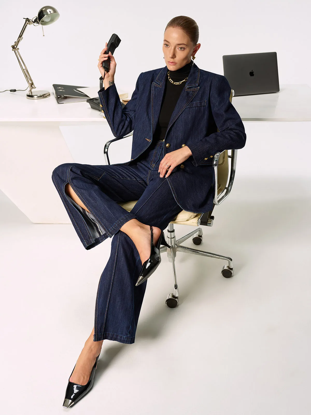 Denim Double Breasted Blazer sold by COMMENSE