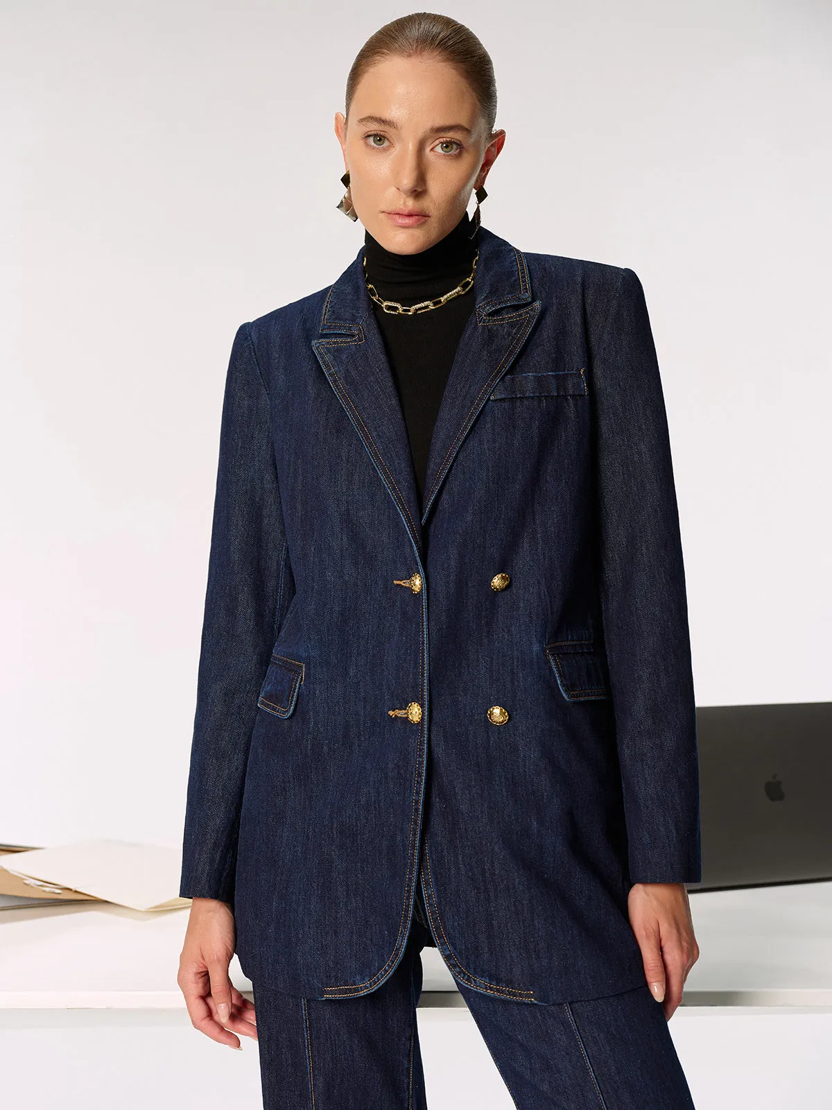 Denim Double Breasted Blazer sold by COMMENSE product image thumbnail 5