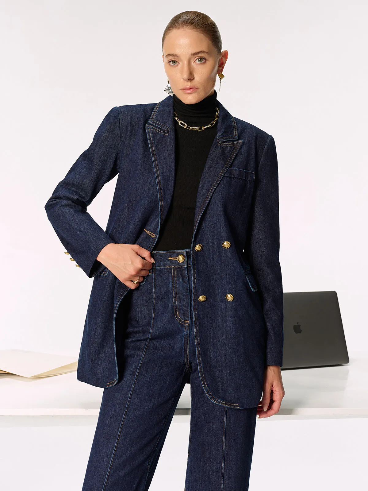 Denim Double Breasted Blazer sold by COMMENSE product image thumbnail 2
