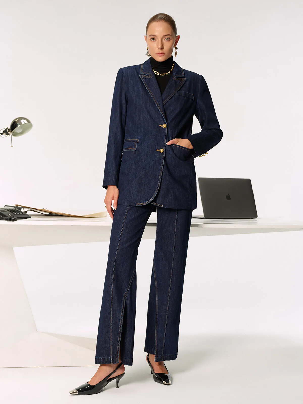 Denim Double Breasted Blazer sold by COMMENSE product image thumbnail 3