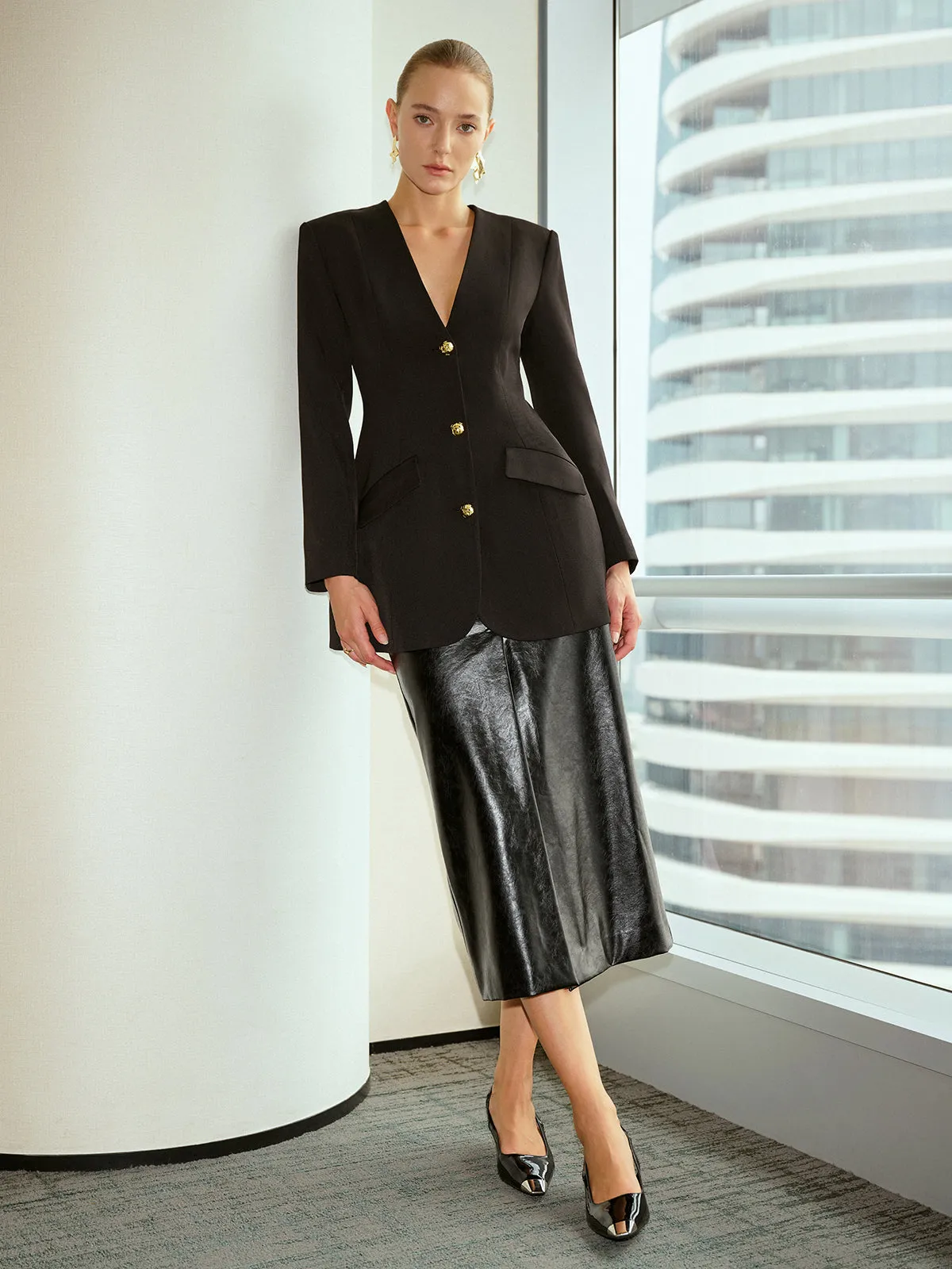 V-Neck Metal Button Blazer sold by COMMENSE product image thumbnail 2