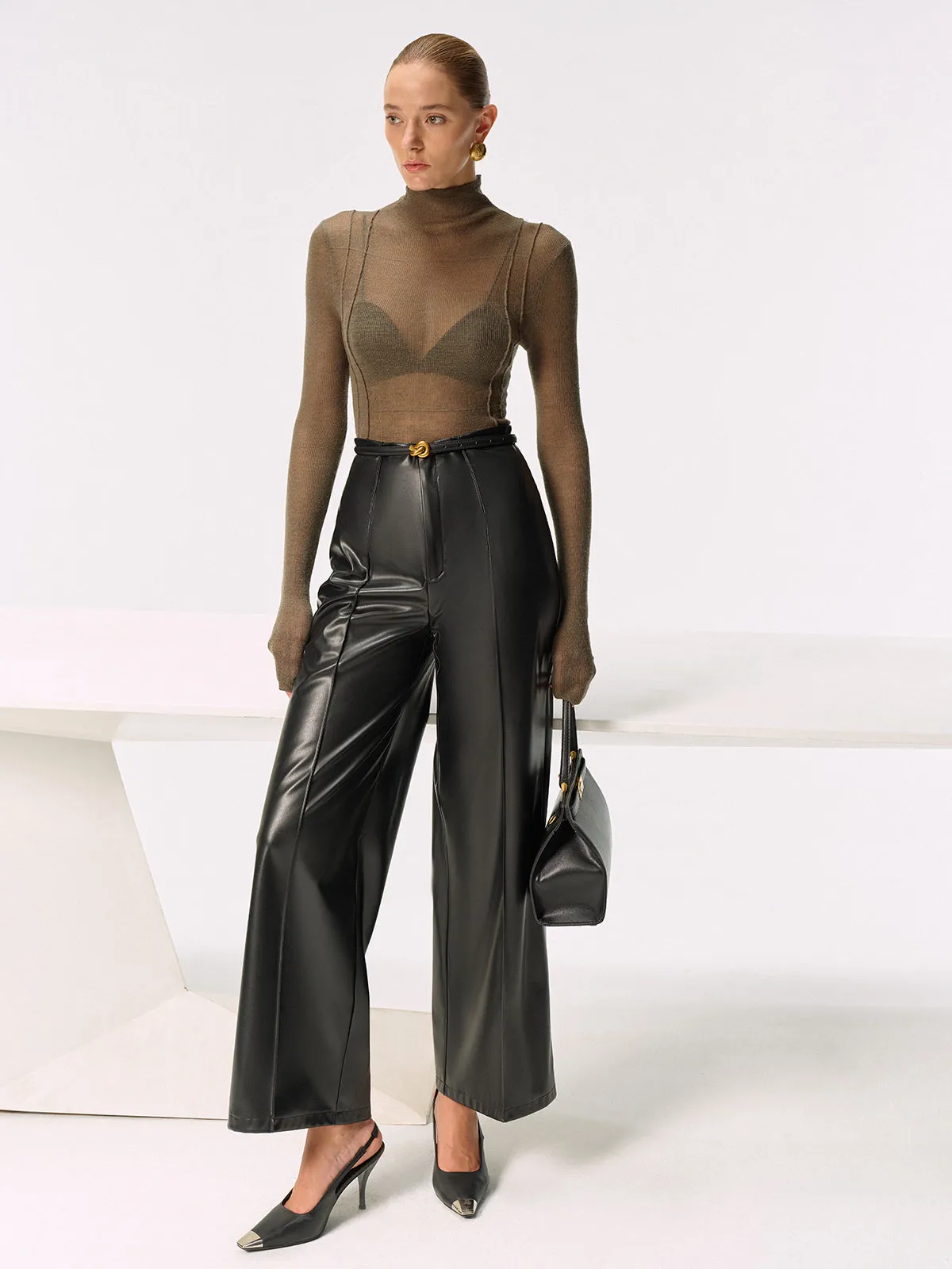 Wool Blend Fitted Sheer Turtleneck Knit Top sold by COMMENSE product image thumbnail 4