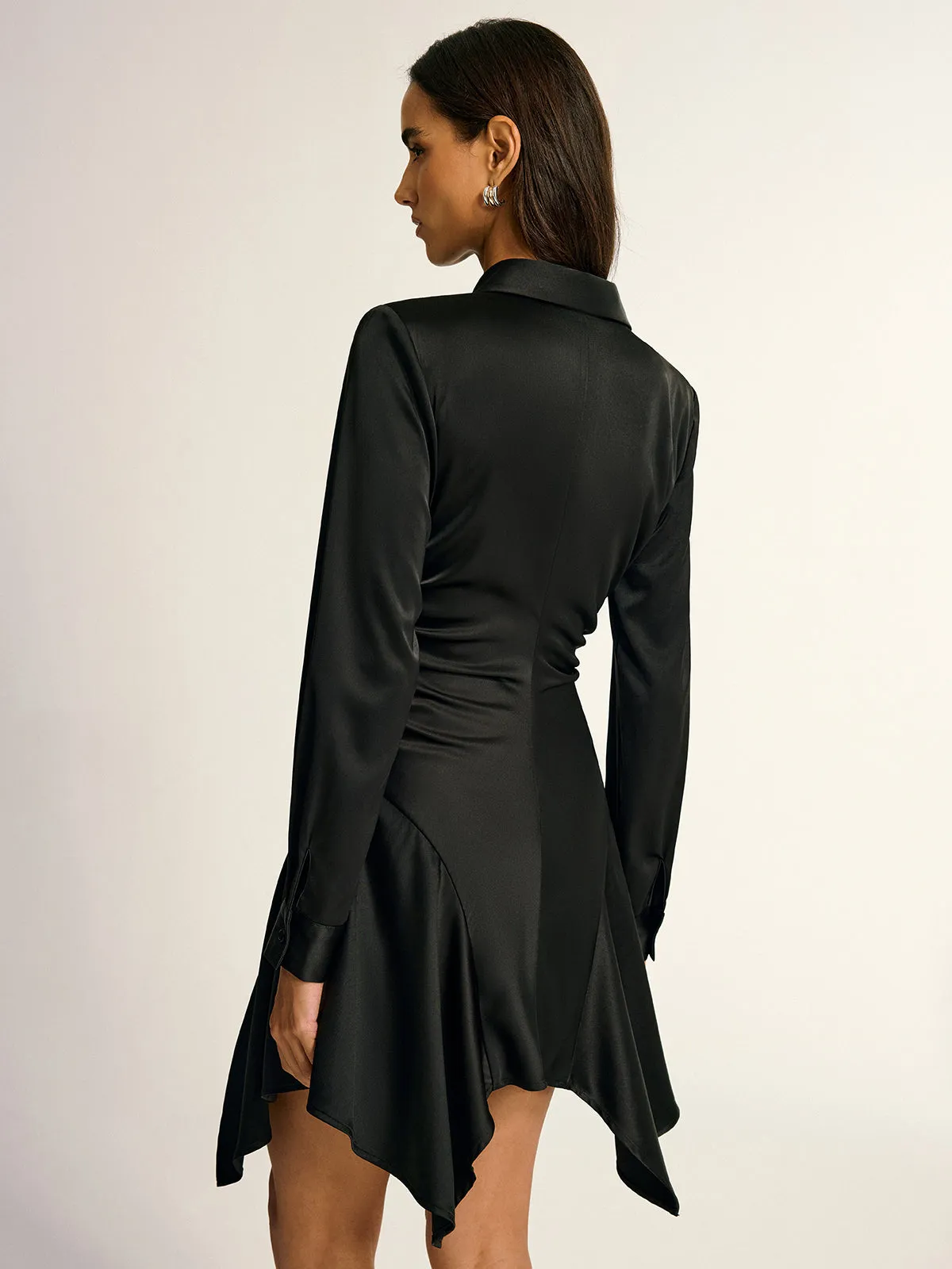 Satin Shirt Collar Ruched Asymmetrical Dress sold by COMMENSE product image thumbnail 5