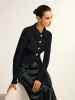 Metal Button Fitted Collared Knit Top sold by COMMENSE