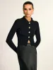 Metal Button Fitted Collared Knit Top sold by COMMENSE