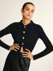 Metal Button Fitted Collared Knit Top sold by COMMENSE