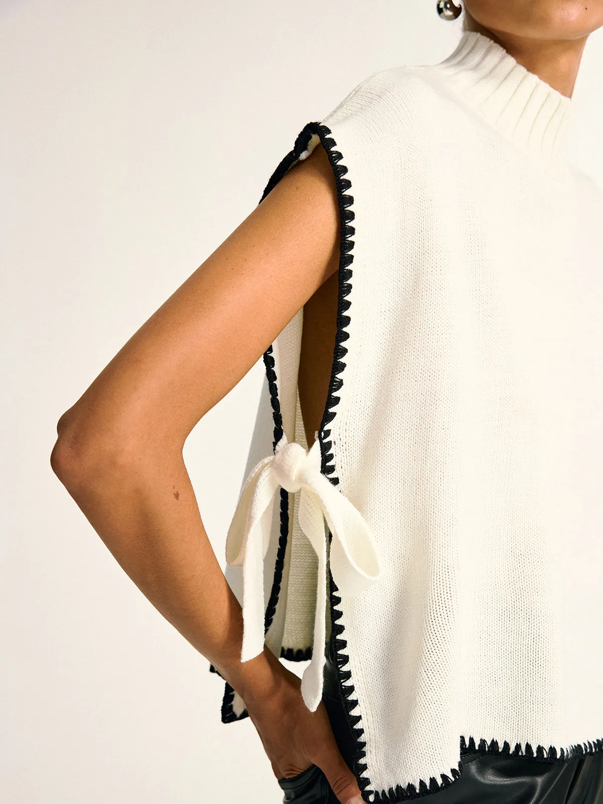 Contrast Trim Side Bow Mock Neck Sweater Vest sold by COMMENSE product image thumbnail 5