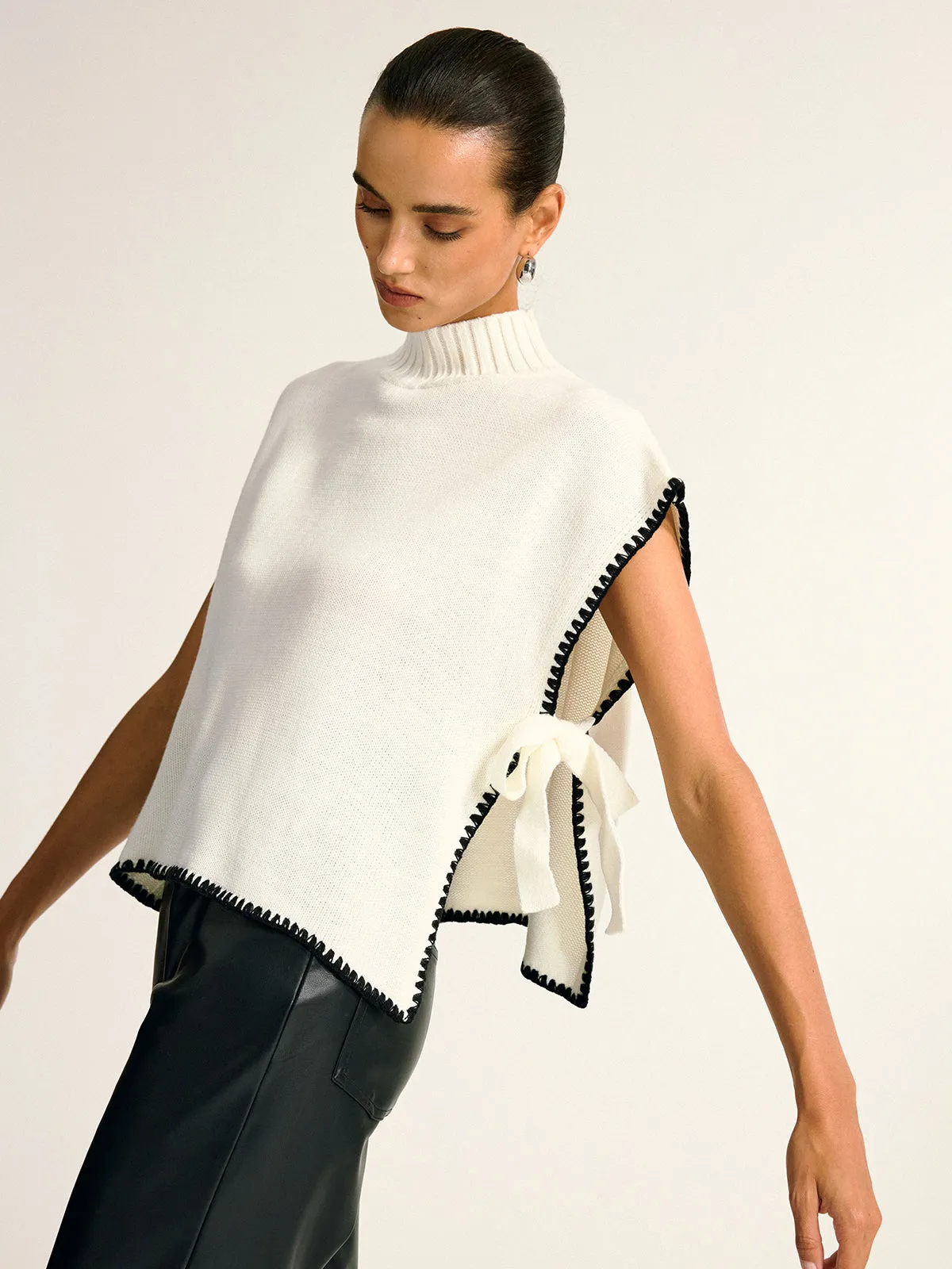 Contrast Trim Side Bow Mock Neck Sweater Vest sold by COMMENSE product image thumbnail 3