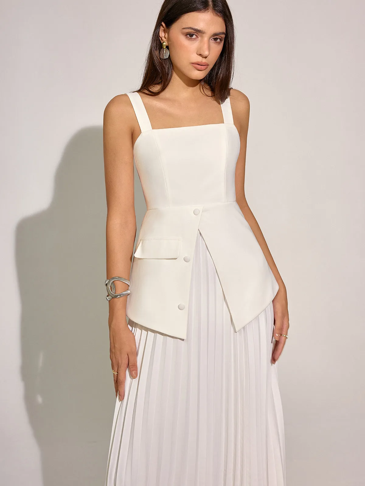 Square Neck Vest Panel Pleated Maxi Dress sold by COMMENSE product image thumbnail 5