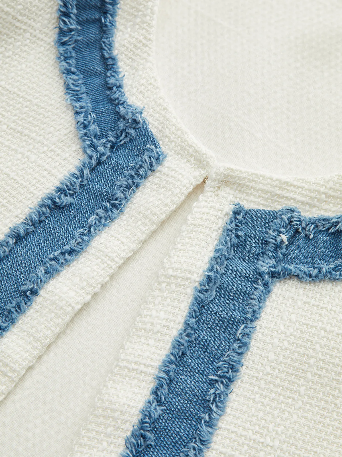 Tweed Contrast Trim Round Neck Blazer sold by COMMENSE product image thumbnail 3