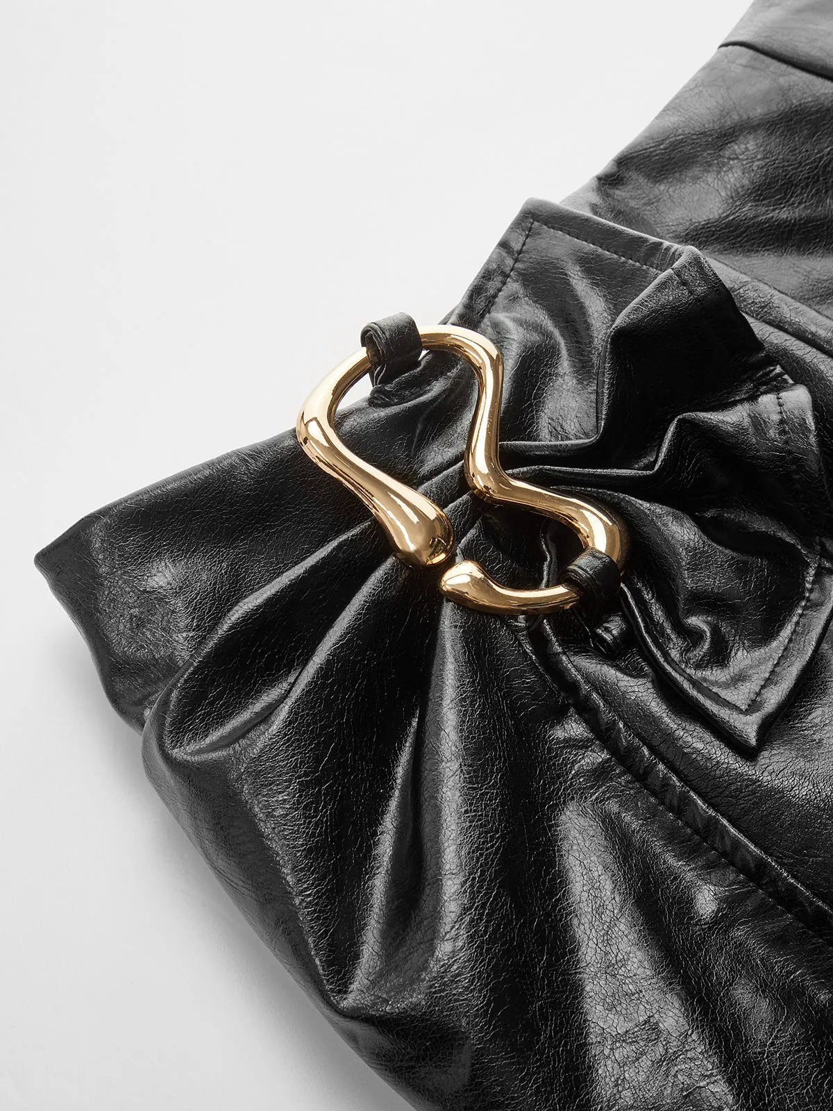 Metal Buckle Faux Leather Asymmetric Mini Skirt sold by COMMENSE product image thumbnail 4